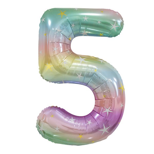 Pastel Rainbow "5" Numeral Foil Balloon (86cm) - The Party Marketplace