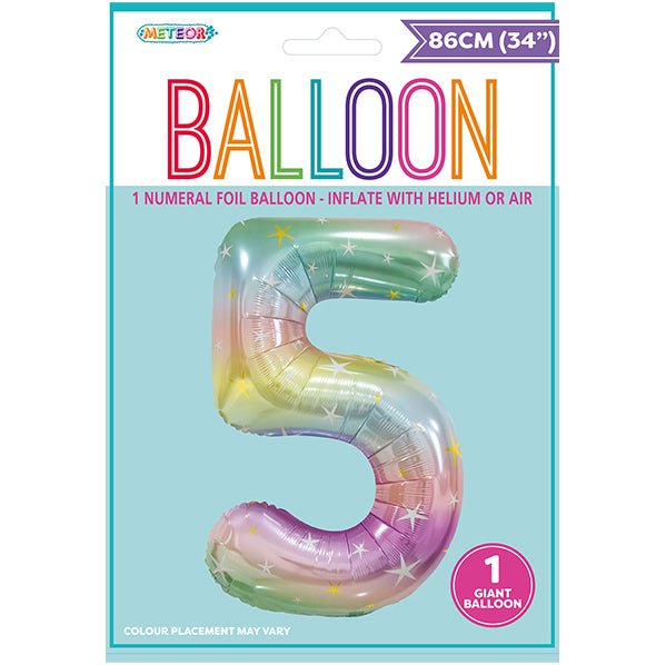 Pastel Rainbow "5" Numeral Foil Balloon (86cm) - The Party Marketplace