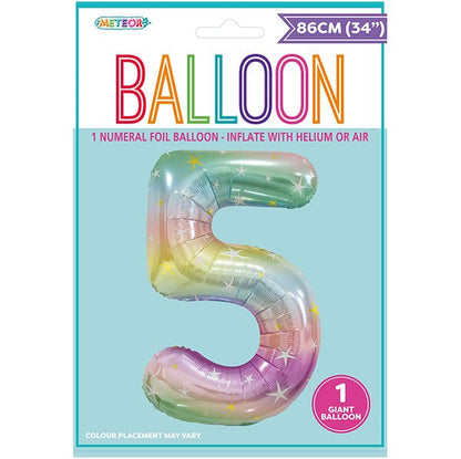 Pastel Rainbow "5" Numeral Foil Balloon (86cm) - The Party Marketplace