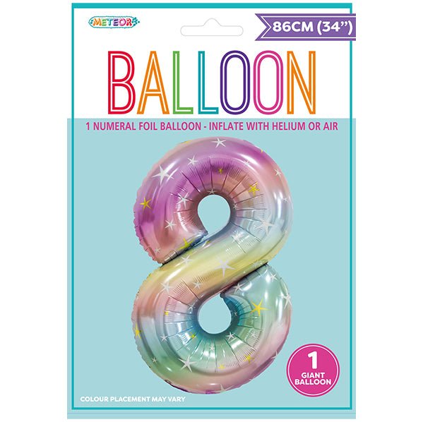 Pastel Rainbow "8" Numeral Foil Balloon (86cm) - The Party Marketplace