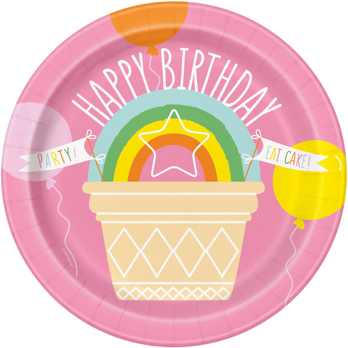 Pastel Rainbow Birthday Paper Plates 18cm (Pack of 8) - The Party Marketplace