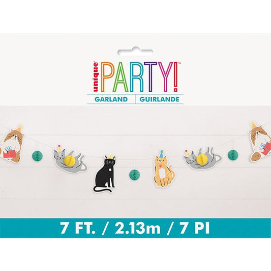 Pawty Animals Cat & Honeycomb Ball Paper Garland (2.13m) - The Party Marketplace
