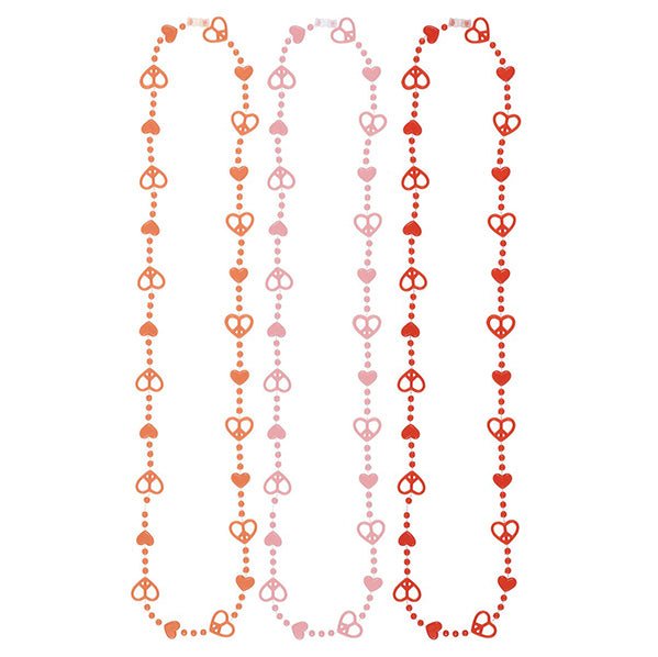 Peace Sign Heart Necklaces - Red, Pink & Peach (Pack of 3) - The Party Marketplace