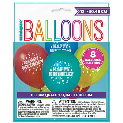 Peppy Birthday "Happy Birthday" Assorted Colour Balloons 30cm (Pack of 8) - The Party Marketplace