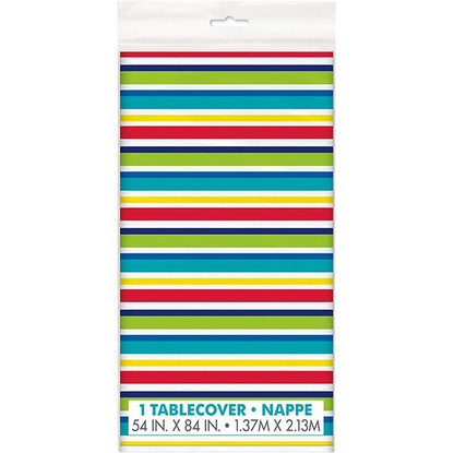 Peppy Birthday Stripes Printed Tablecover 137cm x 213cm - The Party Marketplace