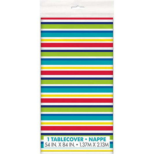 Peppy Birthday Stripes Printed Tablecover 137cm x 213cm - The Party Marketplace