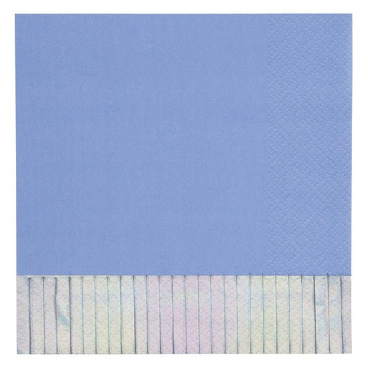 Periwinkle Luncheon Napkins With Iridescent Foil Fringe (Pack of 16) - The Party Marketplace