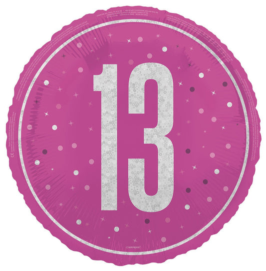 Pink "13" Foil Prismatic Balloon 45cm - The Party Marketplace