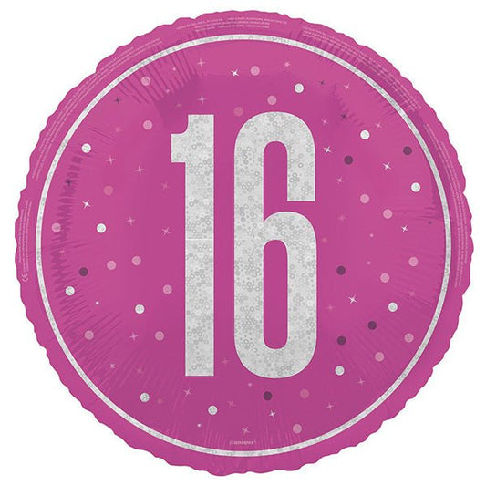 Pink "16" Foil Prismatic Balloon 45cm - The Party Marketplace