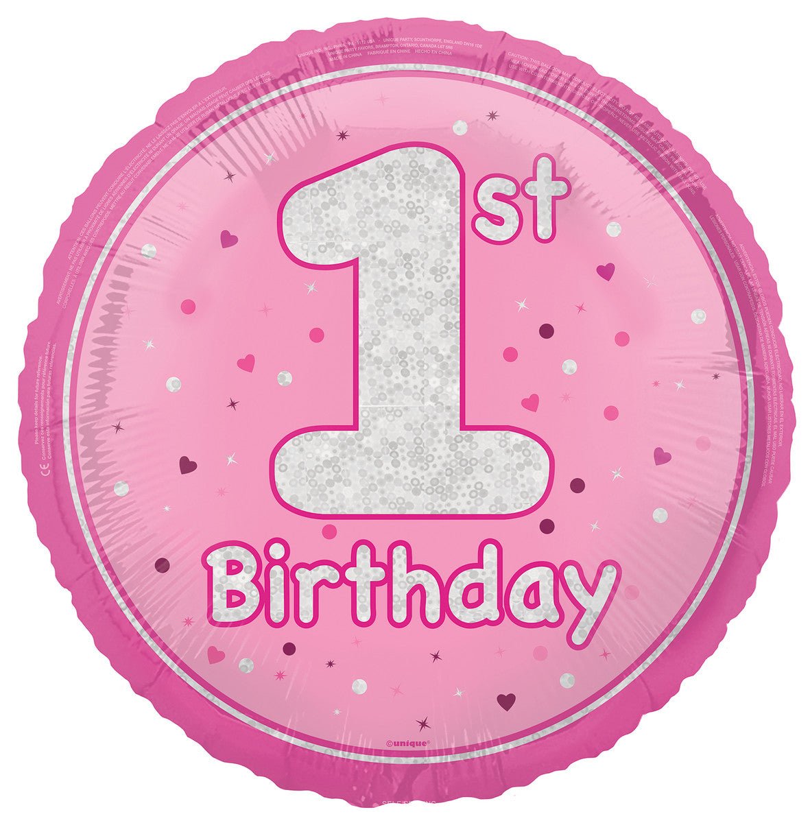 Pink "1st Birthday" Foil Prismatic Balloon 45cm - The Party Marketplace