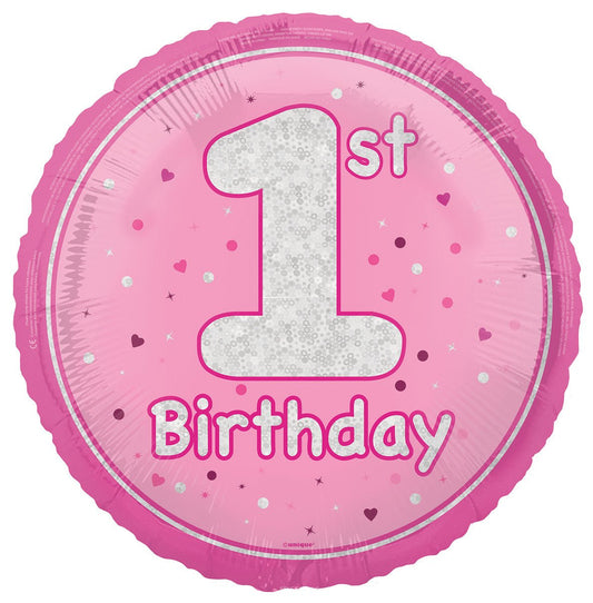 Pink "1st Birthday" Foil Prismatic Balloon 45cm - The Party Marketplace