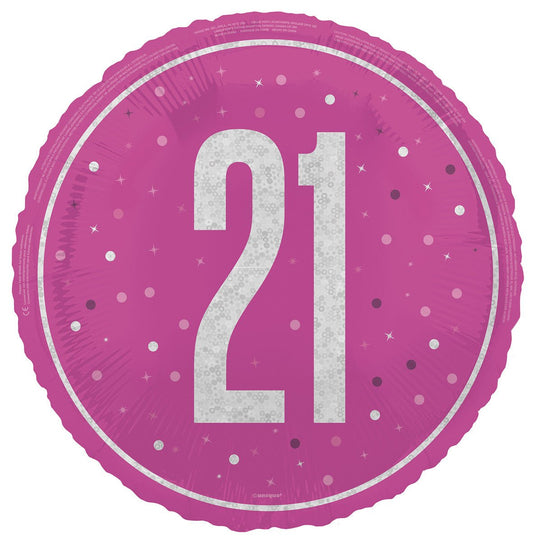 Pink "21" Foil Prismatic Balloon 45cm - The Party Marketplace