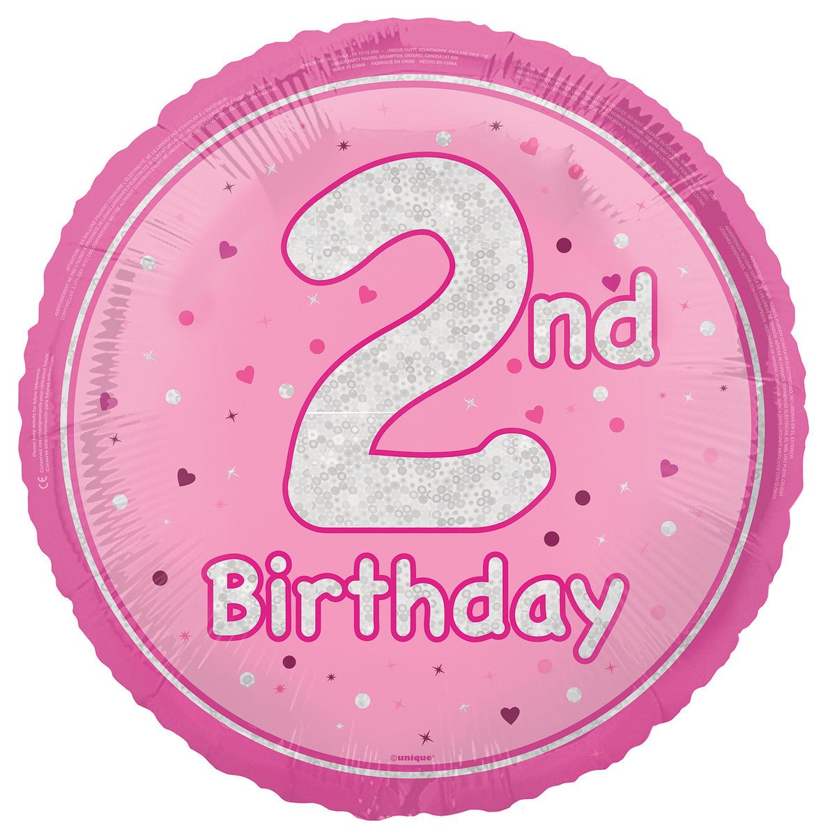 Pink "2nd Birthday" Foil Prismatic Balloon 45cm - The Party Marketplace