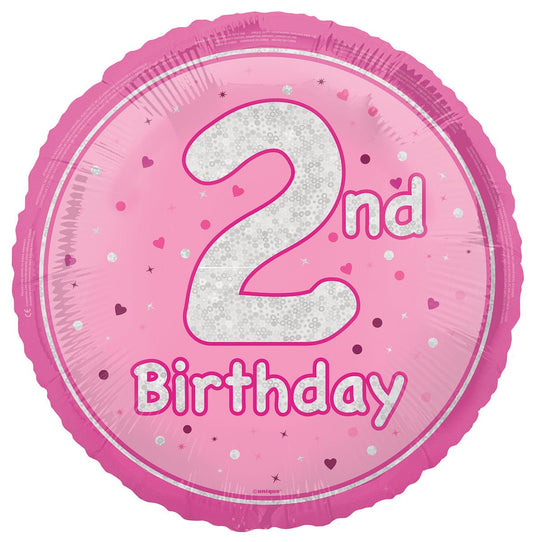 Pink "2nd Birthday" Foil Prismatic Balloon 45cm - The Party Marketplace
