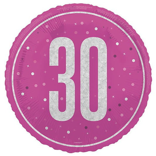 Pink "30" Foil Prismatic Balloon 45cm - The Party Marketplace