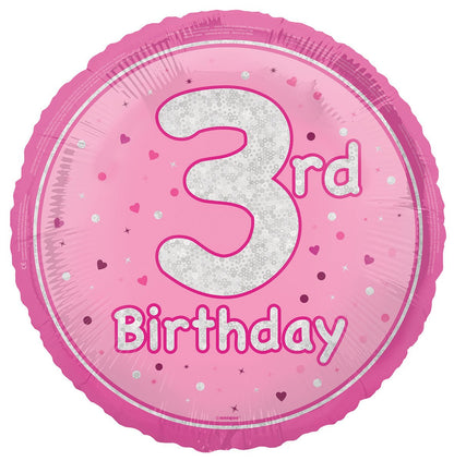 Pink "3rd Birthday" Foil Prismatic Balloon 45cm - The Party Marketplace