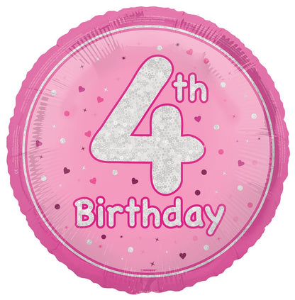 Pink "4th Birthday" Foil Prismatic Balloon 45cm - The Party Marketplace