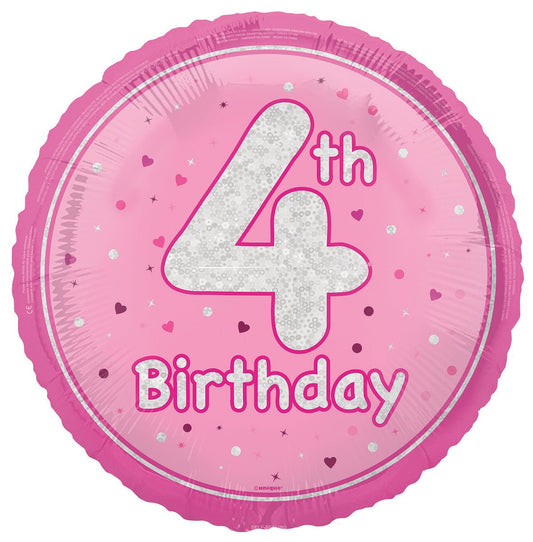 Pink "4th Birthday" Foil Prismatic Balloon 45cm - The Party Marketplace