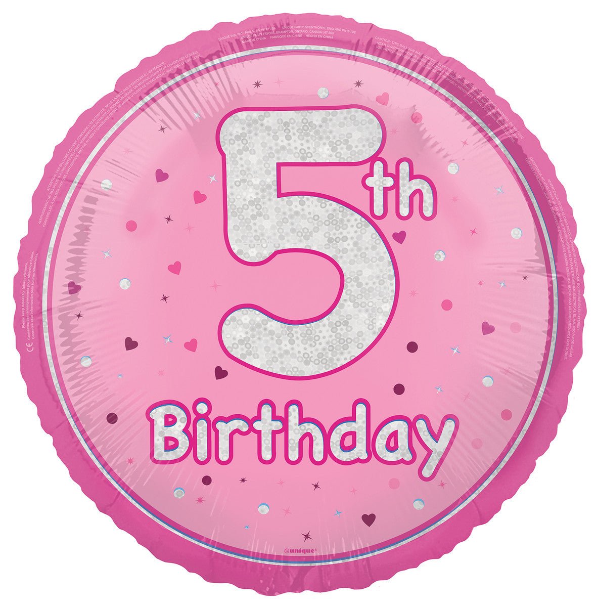 Pink "5th Birthday" Foil Prismatic Balloon 45cm - The Party Marketplace