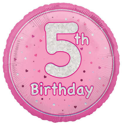 Pink "5th Birthday" Foil Prismatic Balloon 45cm - The Party Marketplace