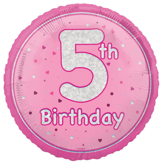 Pink "5th Birthday" Foil Prismatic Balloon 45cm - The Party Marketplace