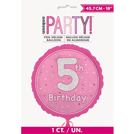 Pink "5th Birthday" Foil Prismatic Balloon 45cm - The Party Marketplace