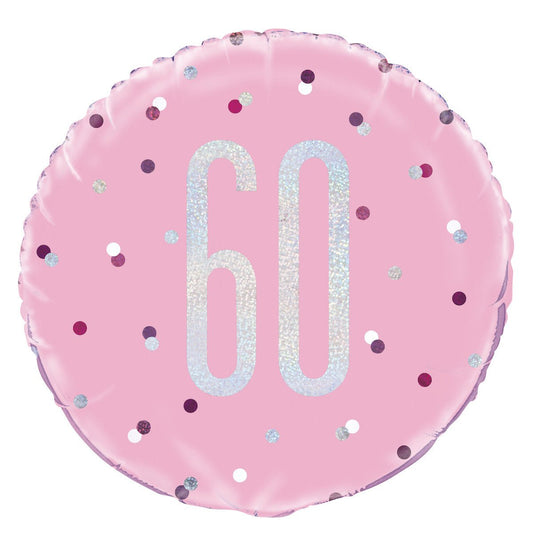Pink "60" Foil Prismatic Balloon 45cm - The Party Marketplace