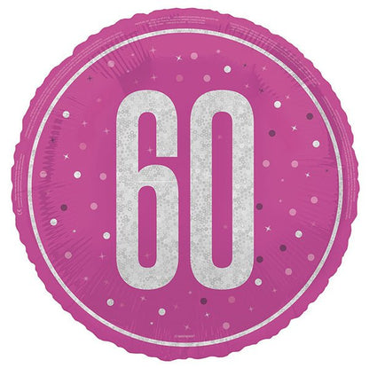 Pink "60" Foil Prismatic Balloon 45cm - The Party Marketplace
