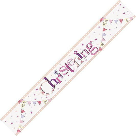 Pink Bunting "Christening" Foil Banner - 2.74m - The Party Marketplace