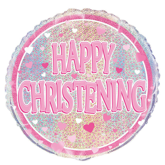 Pink Christening Foil Prismatic Balloon 45cm - The Party Marketplace