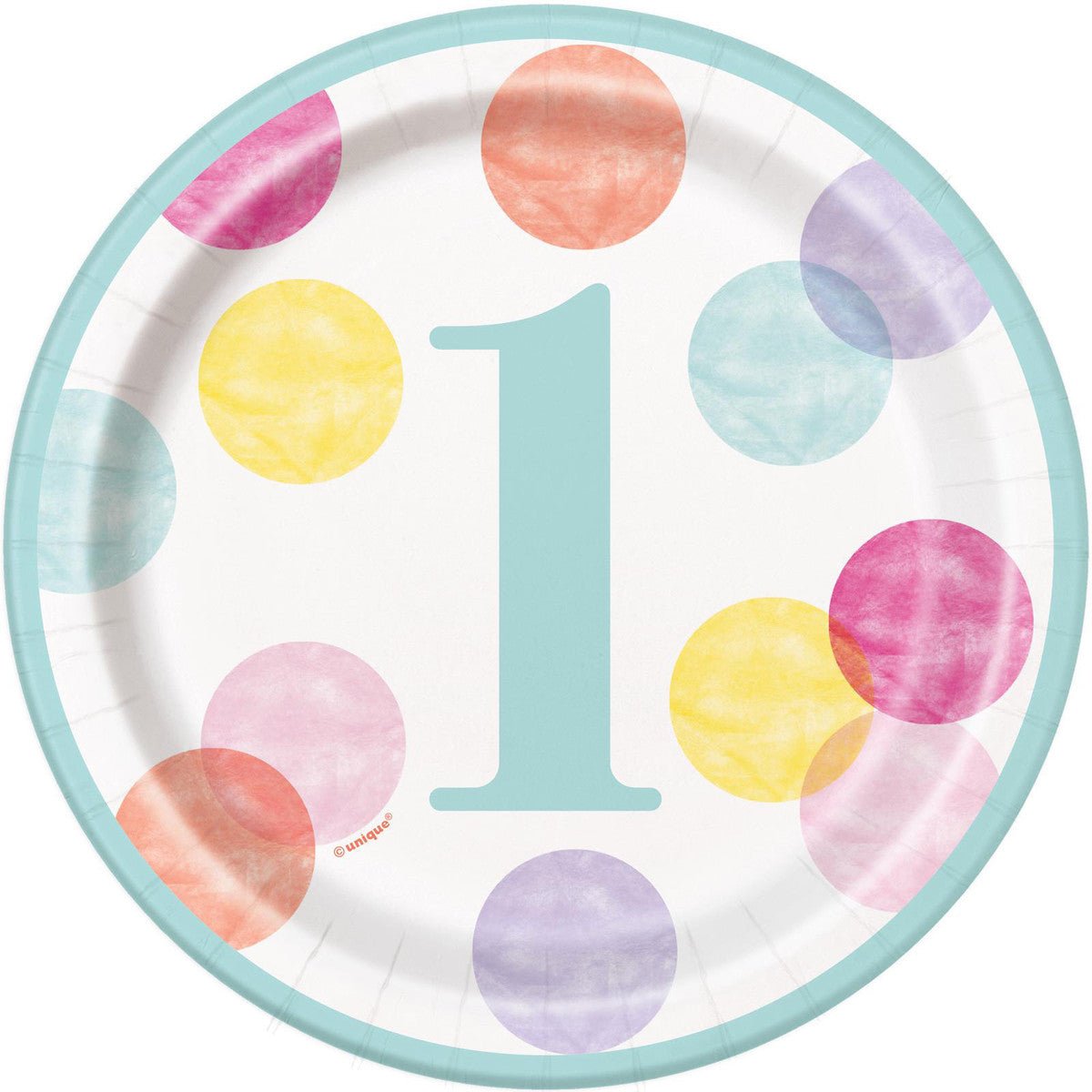 Pink Dots 1st Birthday Paper Plates 18cm (Pack of 8) - The Party Marketplace