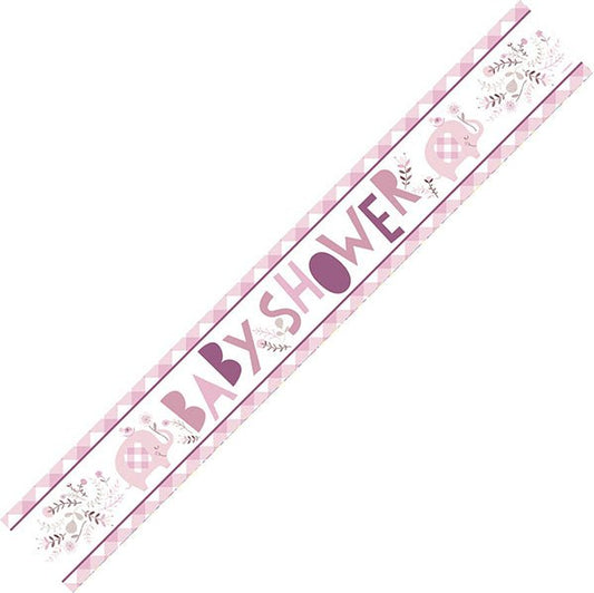 Pink Floral Elephant "Baby Shower" Foil Banner - 2.74m - The Party Marketplace