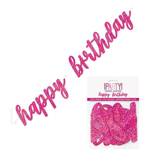 Pink Foil Script "Happy Birthday" Prismatic Jointed Banner - 83.8cm - The Party Marketplace