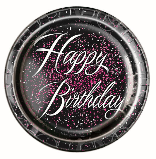 Pink Glitz "Happy Birthday" Foil Stamped Paper Plates 23cm (Pack of 8) - The Party Marketplace
