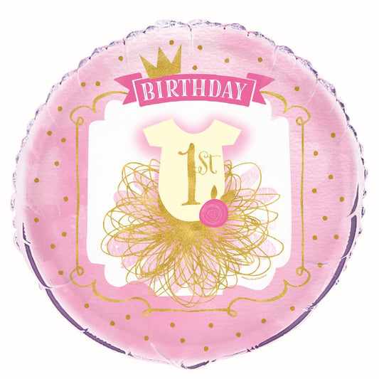 Pink & Gold 1st Birthday Foil Balloon 45cm - The Party Marketplace