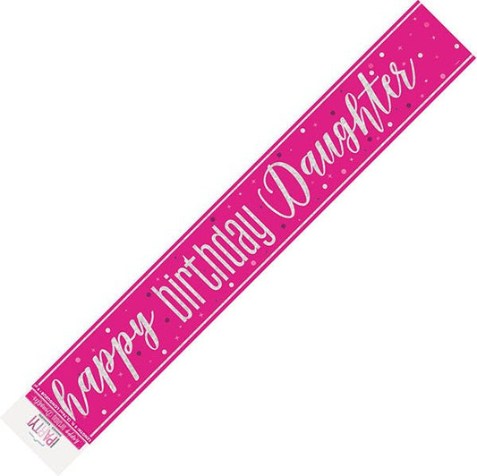 Pink "Happy Birthday Daughter" Foil Banner - 2.74m - The Party Marketplace