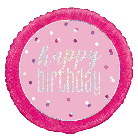 Pink "Happy Birthday" Foil Prismatic Balloon 45cm - The Party Marketplace