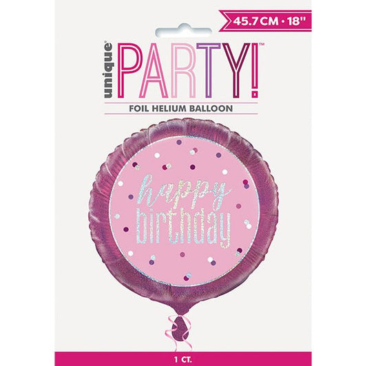 Pink "Happy Birthday" Foil Prismatic Balloon 45cm - The Party Marketplace