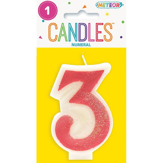 Pink Numeral Candle - 3 - The Party Marketplace