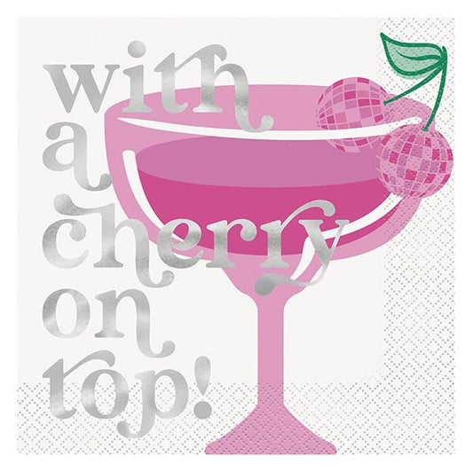 Pink Party "With A cherry On Top" Foil Stamped Luncheon Napkins (Pack of 16) - The Party Marketplace
