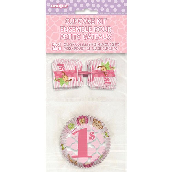 Pink Safari "1st Birthday" Cupcake Kit (For 24) - The Party Marketplace