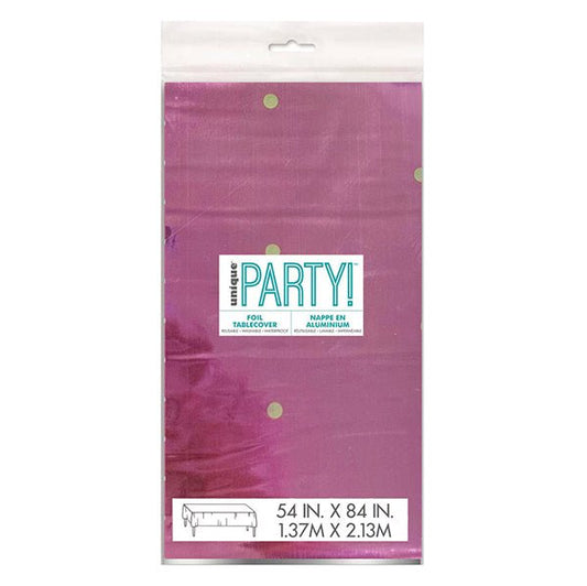 Pink With Gold Dots Foil Tablecover 137cm x 274cm - The Party Marketplace