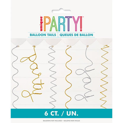 Pipe Cleaner Balloon Tails - Silver & Gold (Pack of 6) - The Party Marketplace