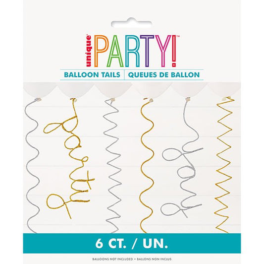 Pipe Cleaner Balloon Tails - Silver & Gold (Pack of 6) - The Party Marketplace