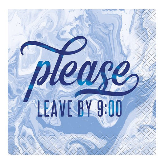 "Please Leave By Nine" Foil Stamped Beverage Napkins (Pack of 16) - The Party Marketplace