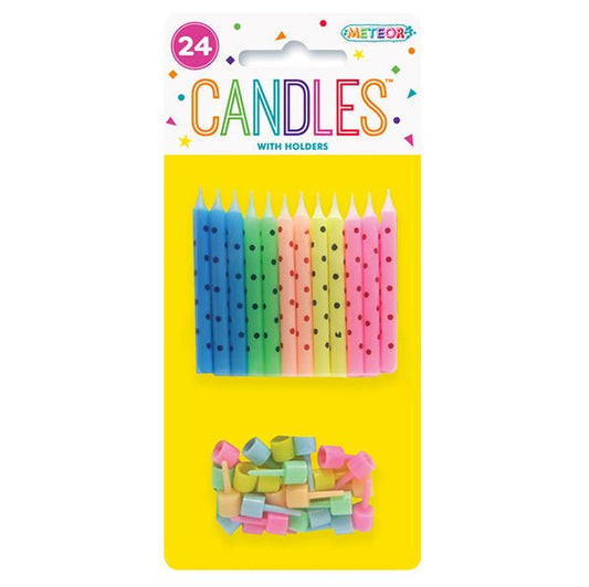 Polka Dot Candles & Holders - Multicolour (Pack of 24) - The Party Marketplace