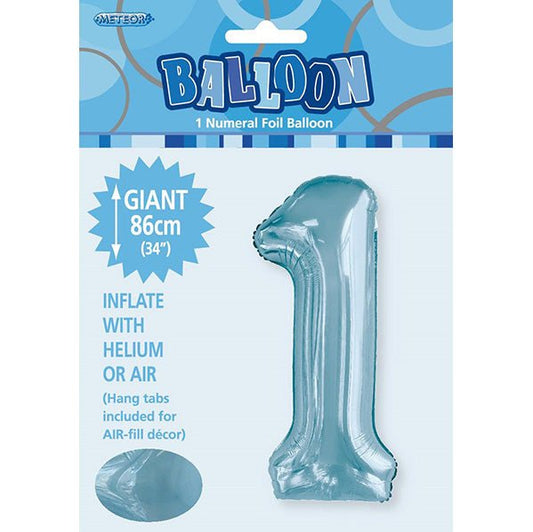 Powder Blue "1" Numeral Foil Balloon (86cm) - The Party Marketplace