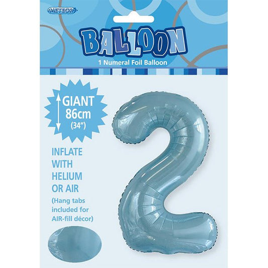 Powder Blue "2" Numeral Foil Balloon (86cm) - The Party Marketplace