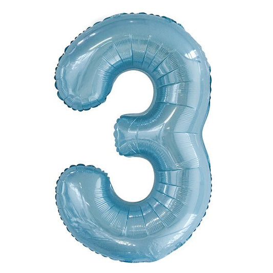 Powder Blue "3" Numeral Foil Balloon (86cm) - The Party Marketplace
