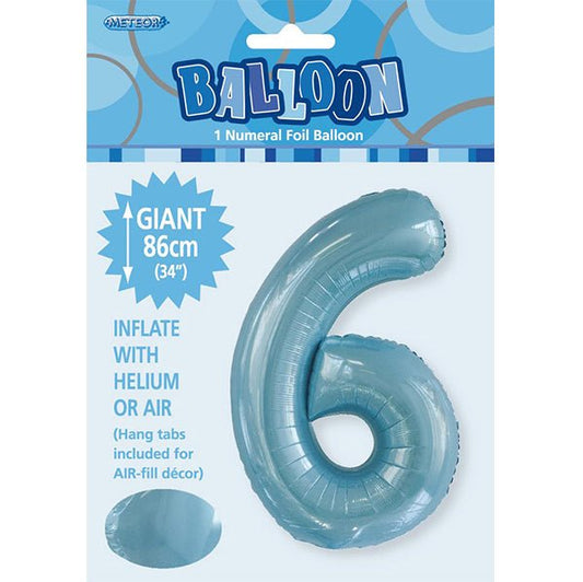 Powder Blue "6" Numeral Foil Balloon (86cm) - The Party Marketplace
